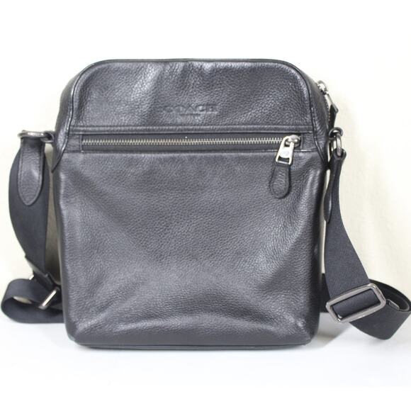 Coach Men's Houston Flight Bag Crossbody Bag In Pebbled Black Leather - Picture 1 of 8